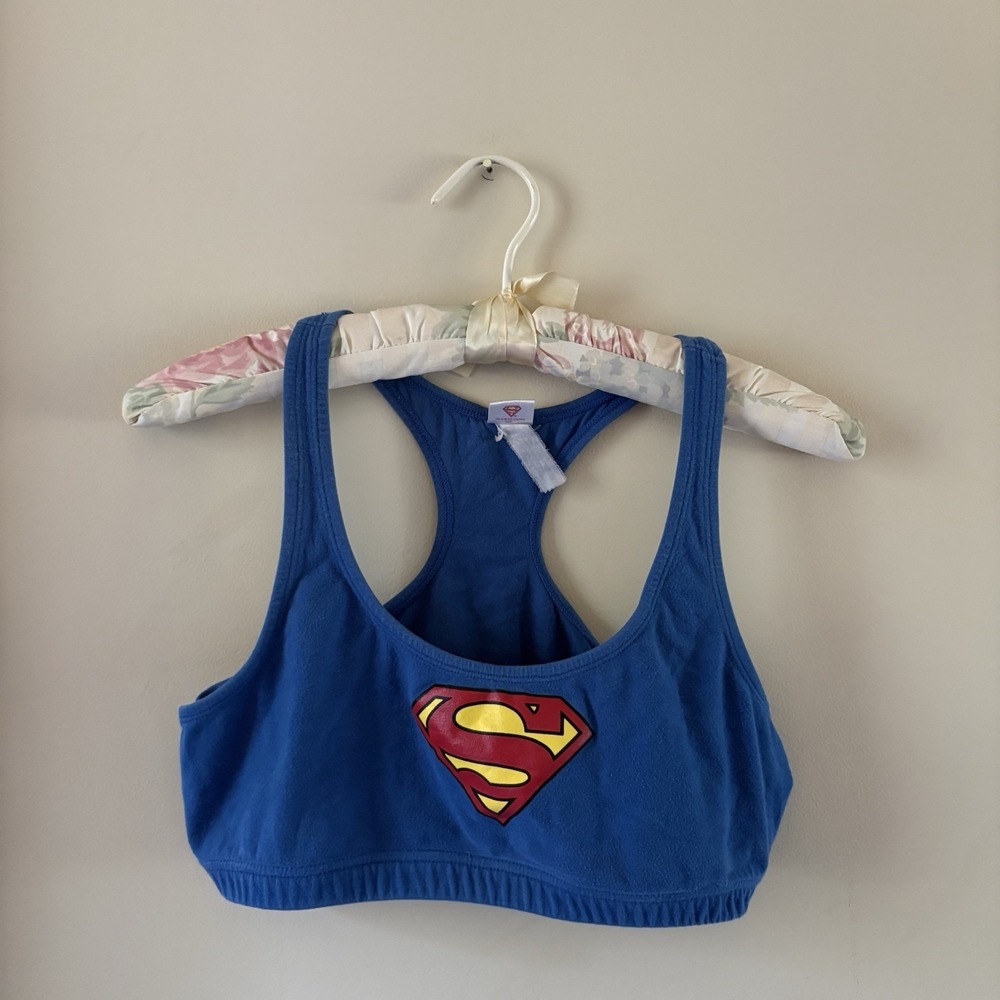 DC Comics Superman Superwoman Logo Blue Sports Bra Large Workout Comfort Cotton